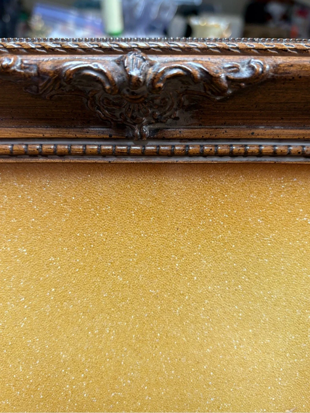 Vintage Brown Carved Ornate Detaiing Picture Frame w/Glass 13”X11”